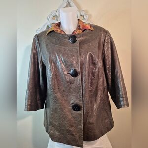 Vintage Leather Classiques Entier Jacket Grey Green Color 3/4 Sleeve Fall Retro